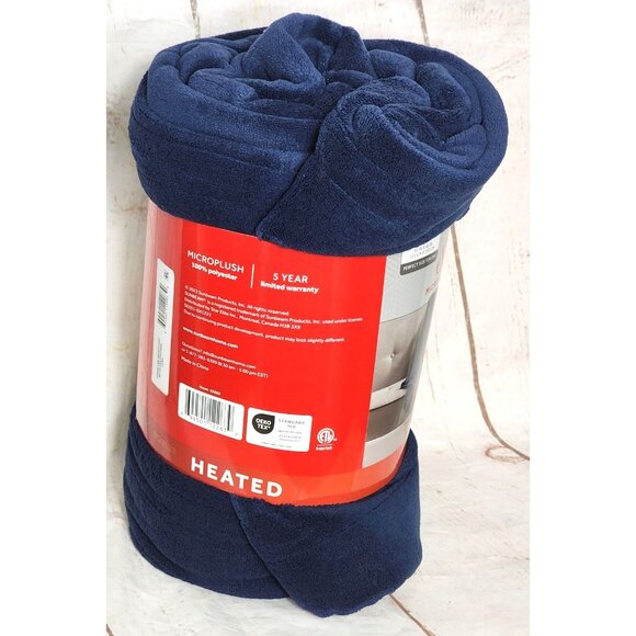 2023 Sunbeam Microplush Heated Throw - Rich & Cozy, Easy Push Button Control - Picture 3 of 12